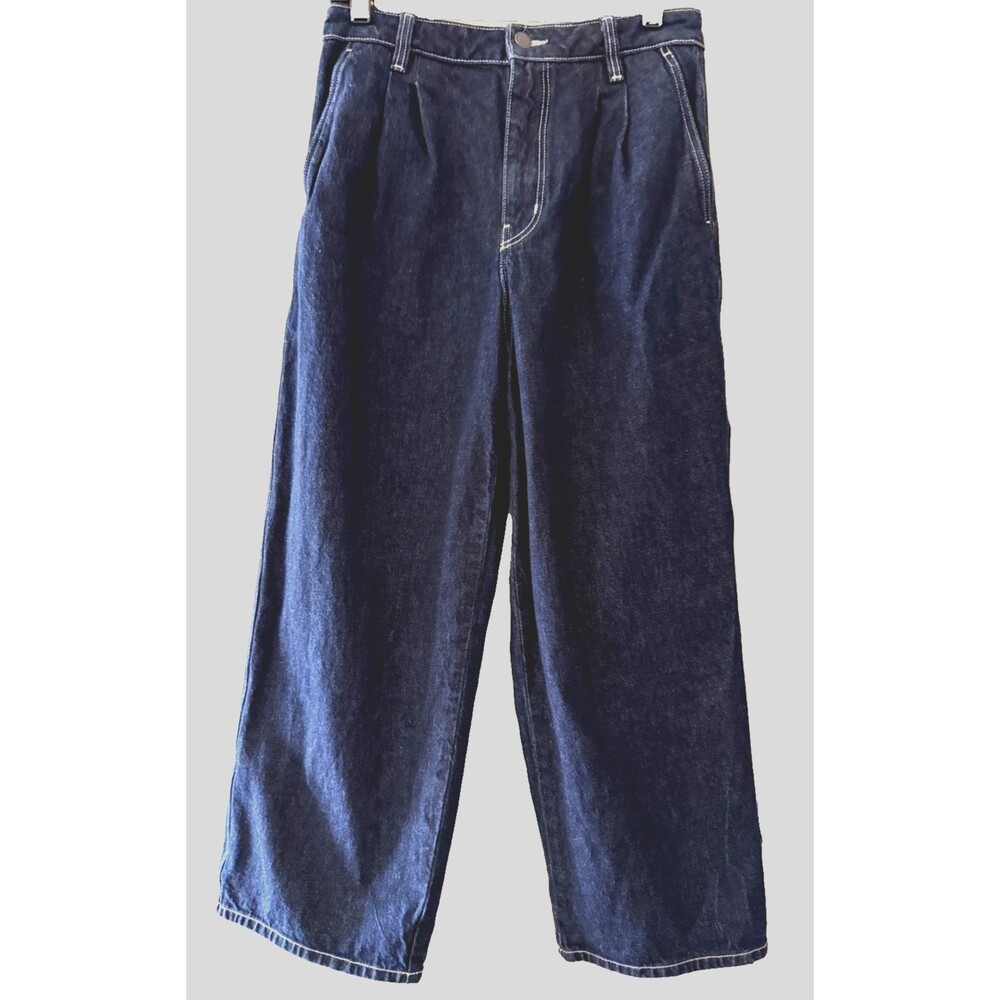 French Comptoir des Cotonniers Wide Leg Pleated Jeans Dark Indigo US 26 FR 36